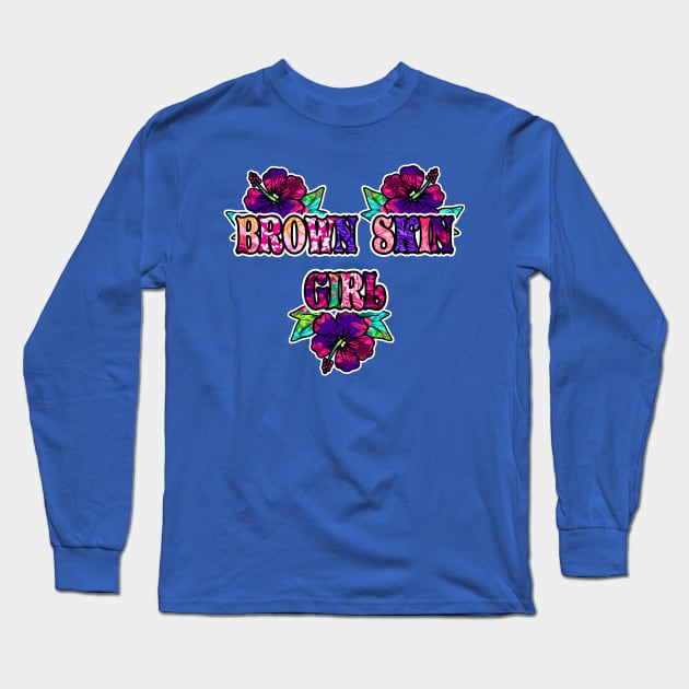 Island Beauty Brown Skin Girl Long Sleeve T-Shirt by artbyomega